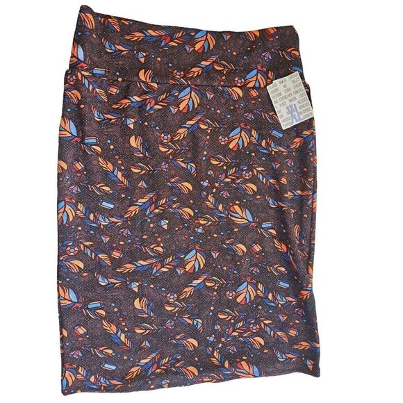 LuLaRoe XL Pull-On Knee-Length Skirt Multicolor Feather & Paisley Print - Picture 1 of 5